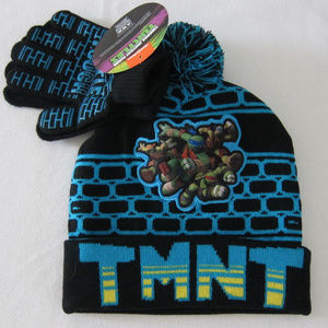 New TMNT Ninja Turtles Blue Hat and Gloves Set